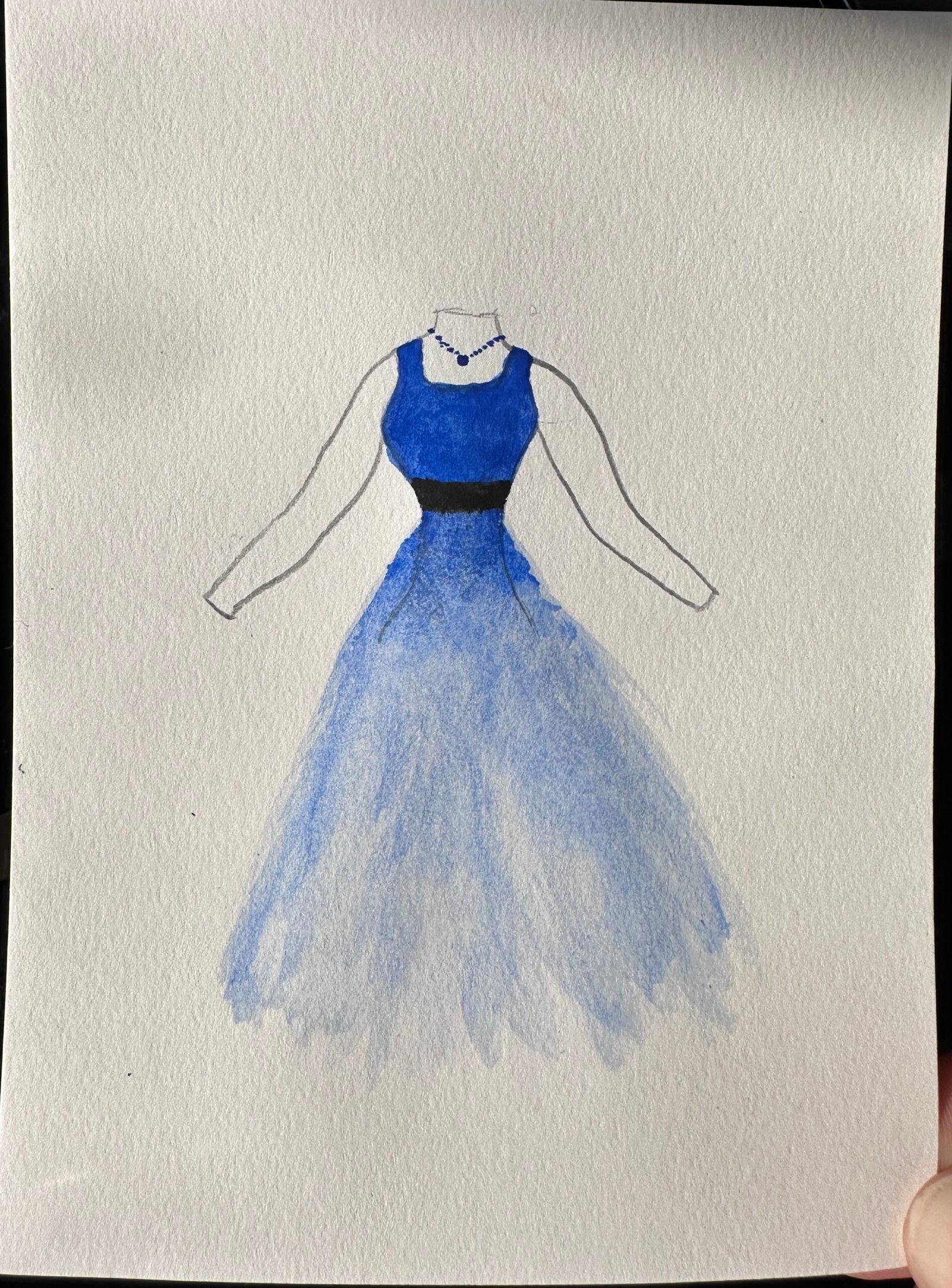 Blue dress watercolor painting